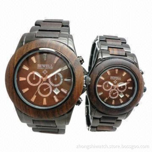 Amazing Wooden Watch w/ Natural Sandalwood/Maple Wood and Metal Case and Band, Japan Miyota Movement